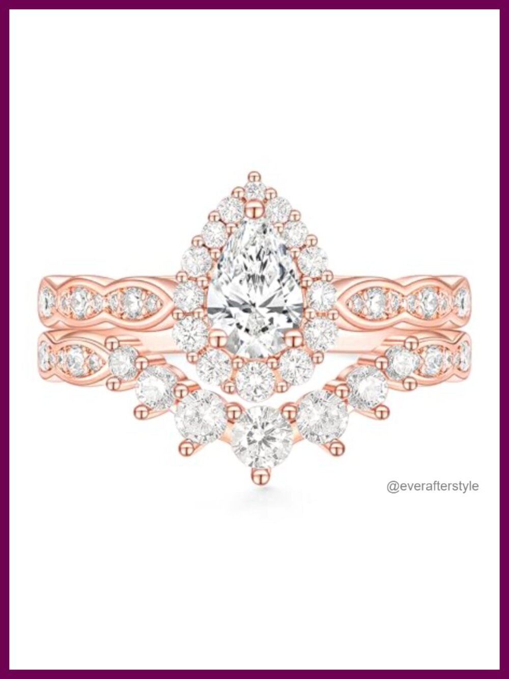 Teardrop Halo Bridal Ring Set Pear Cubic Zirconia Wedding Band Engagement